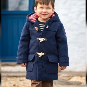 JoJo Maman Bebe Navy Blue Hooded Duffel Coat, Size 2-3 Years
